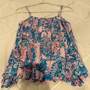 Lilly Pulitzer Vibrant Pink and Blue Pleated Camisole